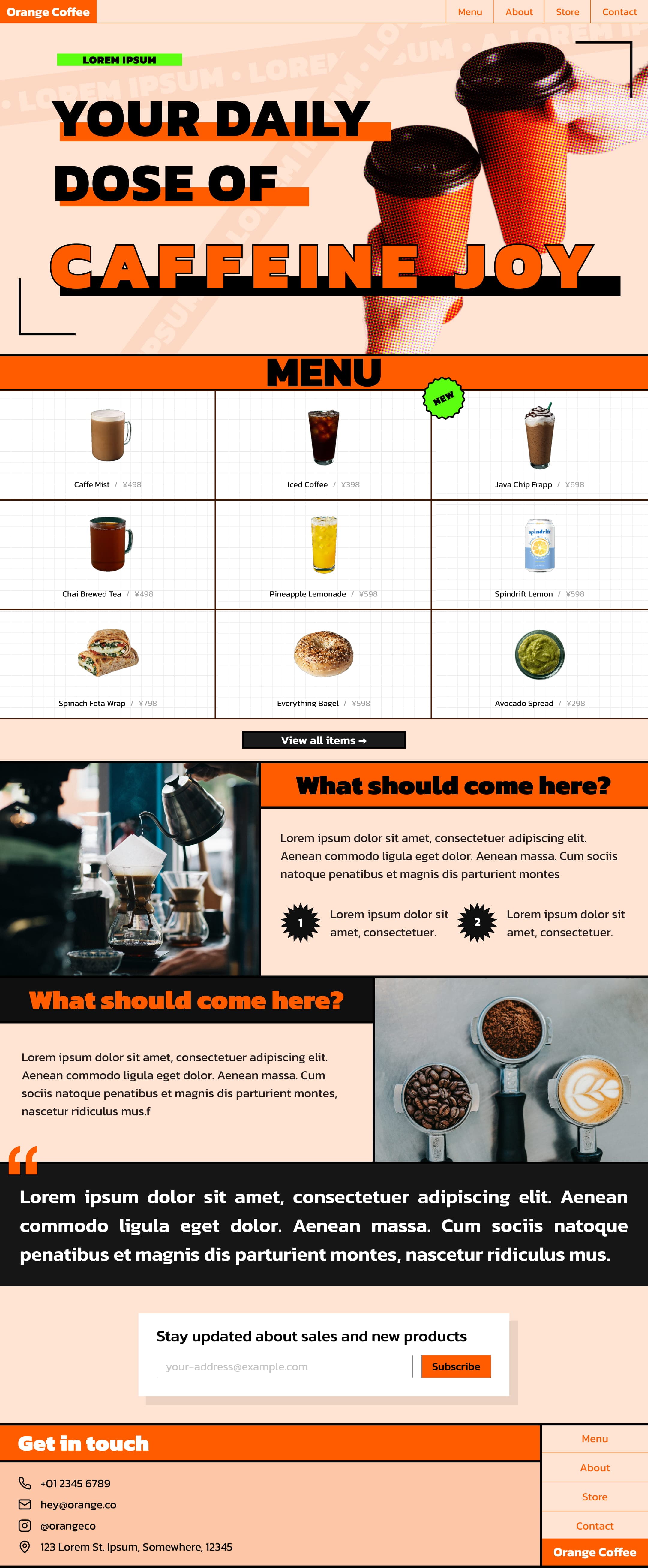 orange coffee web design concept